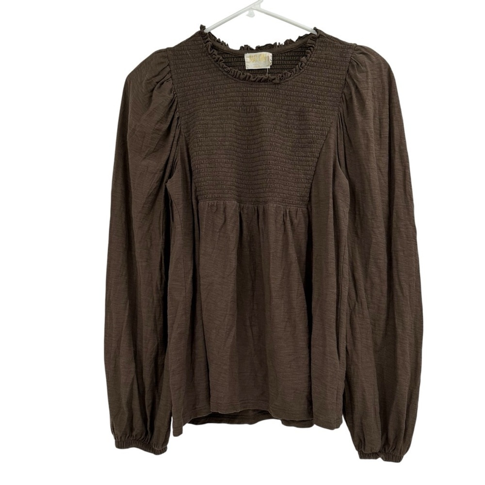 Nation LTD Brown Puff Sleeve Long Sleeve Cotton Blouse Size Small